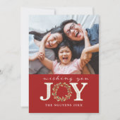 Red Christmas Joy Aquarelle Carte photo de couronn (Devant)
