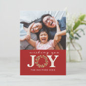 Red Christmas Joy Aquarelle Carte photo de couronn (Debout devant)