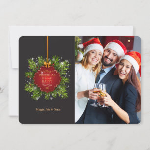 Red Christmas Label Foto Vakantie Kaart
