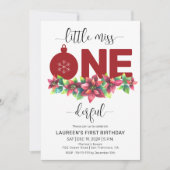 Red Christmas Little MIss 1st Birthday Invitation (Devant)