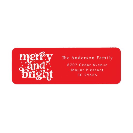 Red Christmas Merry & Bright Return Address Label (Voorkant)