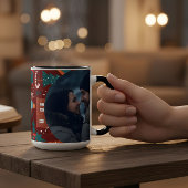 Red Christmas Mug with Custom Photo Festive  Tweekleurige Koffiemok