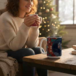 Red Christmas Mug with Custom Photo Festive Tweekleurige Koffiemok
