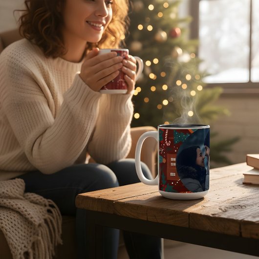 Red Christmas Mug with Custom Photo Festive  Tweekleurige Koffiemok