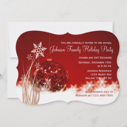 Red Christmas Ornament Fête Invitations (Devant)
