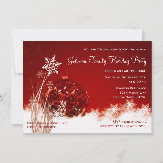 Red Christmas Ornament Fête Invitations (Devant)