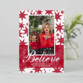 Red Christmas Photo Believe Foil Carte de vacances (Debout devant)