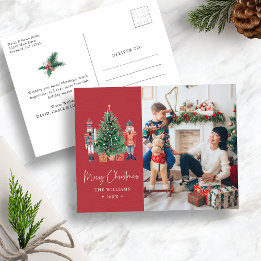 Red Christmas Photo Holiday Briefkaart