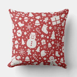 Red Christmas Pillow with Holiday Symbols Kussen