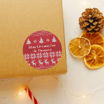 Red Christmas Reindeer Custom Holiday Party<br><div class="desc">Un arbre de Noël vintage,  flocon de neige et de rennes en rouge motif de pull Jacquard en rouge autour de votre texte personnalisé sur une fête de vacances préfèrent autocollant qui a un look tricoté. Customisez vos vacances avec ces beaux autocollants nostalgiques et démodés.</div>