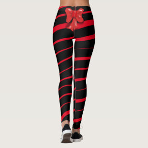 RED CHRISTMAS RIBBON EN BOW OP ZWART LEGGINGS