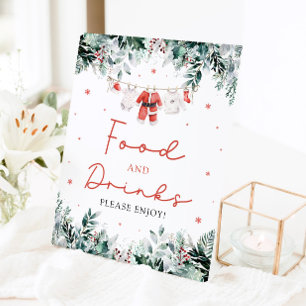 Red Christmas Santa Baby shower Eten en Drinken Reclamebord Met Voetstuk
