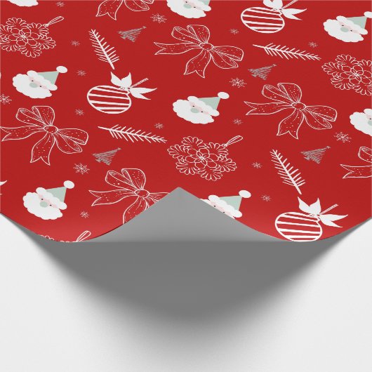 Red Christmas – Santa & Snowflake Pattern Cadeaupapier (Hoek)