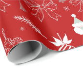 Red Christmas – Santa & Snowflake Pattern Cadeaupapier (Rol Hoek)