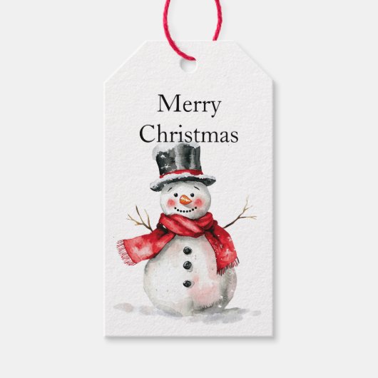 Red Christmas Snowman Cadeaulabel (Voorkant)
