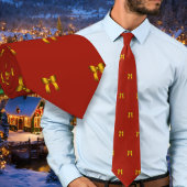 Red Christmas Tie Tiny Gold Bows Pattern Stropdas