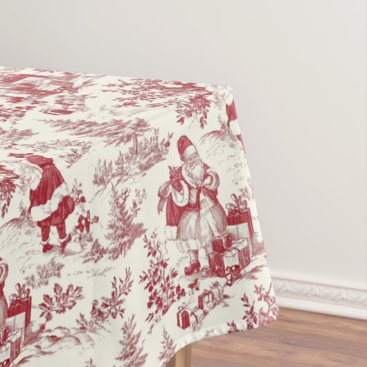 Red Christmas Toile Santa And Trees Tafelkleed (Voorbeeld)