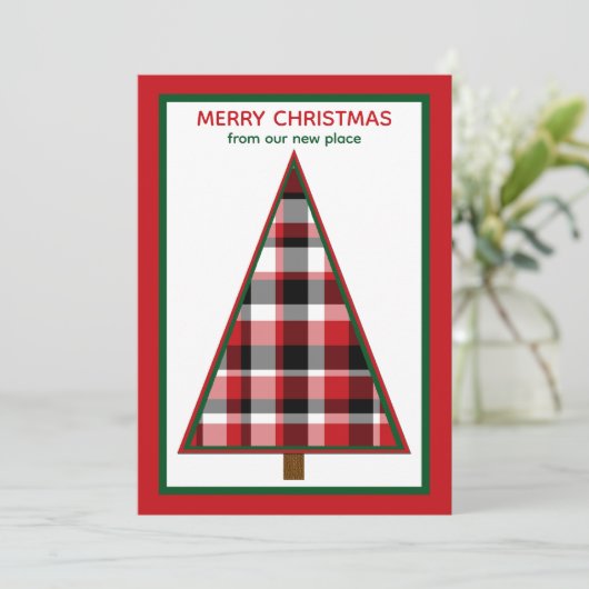 Red Christmas Tree Change of Address Invitations Feestdagenkaart (Staand voorkant)