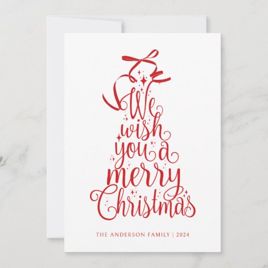 Red Christmas Tree Typography Script Feestdagenkaart (Voorkant)