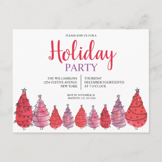 Red Christmas Trees Holiday Invitation Carte posta (Devant)