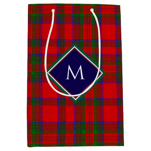 Red Christmas Wool Texture Plaid with Monogram Medium Cadeauzakje (Voorkant)