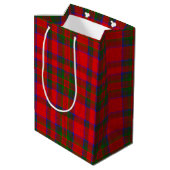 Red Christmas Wool Texture Plaid with Monogram Medium Cadeauzakje (Achterkant Gekanteld)