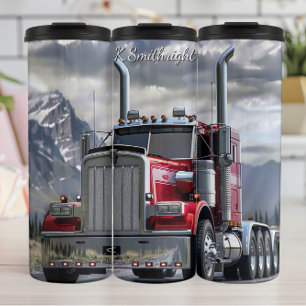 Red Chrome Semi Truck Mountain Road Thermosbeker