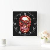 Red Chrome Skull Square Roman Numerus Clock Vierkante Klok (Huis)