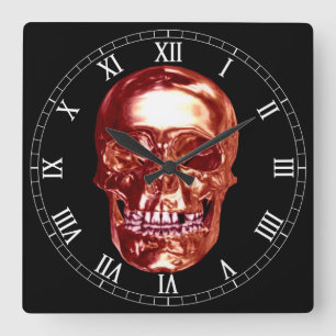 Red Chrome Skull Square Roman Numerus Clock Vierkante Klok