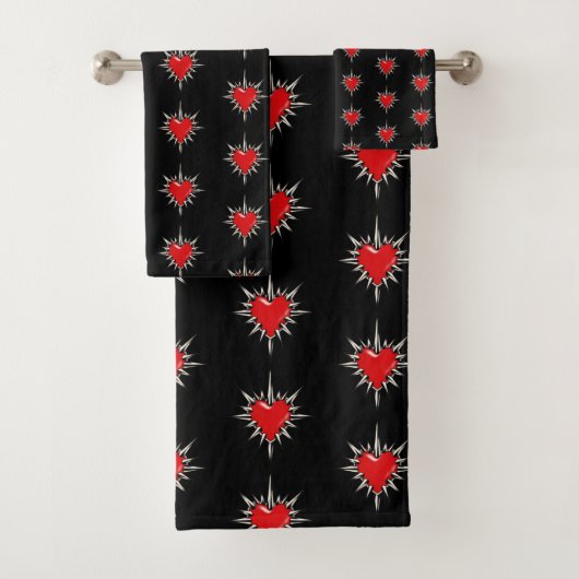 Red Chrome Spiked Heart Sigil Towel Set (En situation)