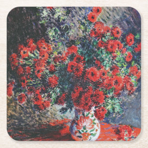 Red Chrysanthemum, Monet Vierkante Kartonnen Onderzetter