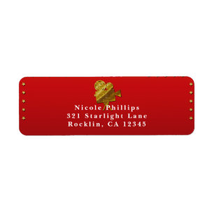 Red Cinema & Gold Stars Hollywood Party Invitation Etiket