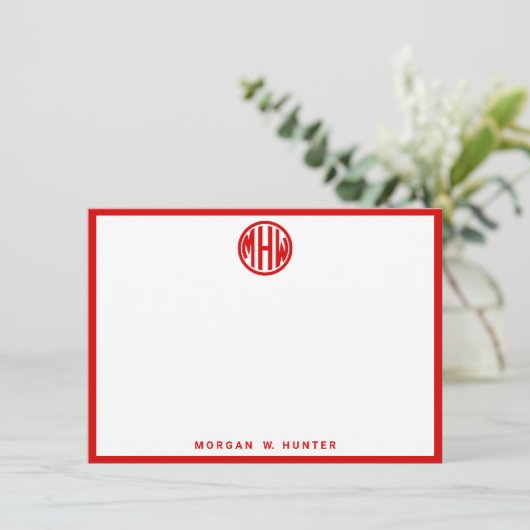 Red Circle Monogram Font DIY BG Bedankkaart (Staand voorkant)