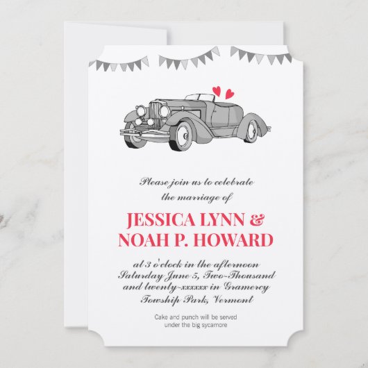  Red Classic 50s Cabrio Retro Auto In Kaart (Voorkant)