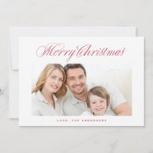 Red Classic Calligraphy Merry kerstfoto Feestdagenkaart (Voorkant)