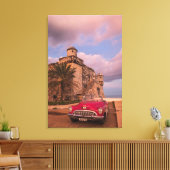 Red Classic Car, Cuba Canvas Afdruk (Insitu (Woonkamer))