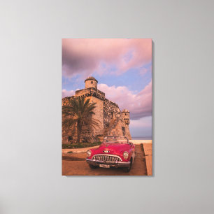 Red Classic Car, Cuba Canvas Afdruk