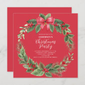 Red Classic Christmas Wreath Party Invitation (Devant / Derrière)