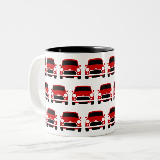 Red Classic Mini Car Mok met Uniefouancering (Voorkant links)