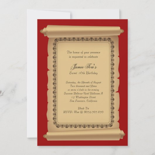 Red Classic Scroll Invitation Kaart (Voorkant)