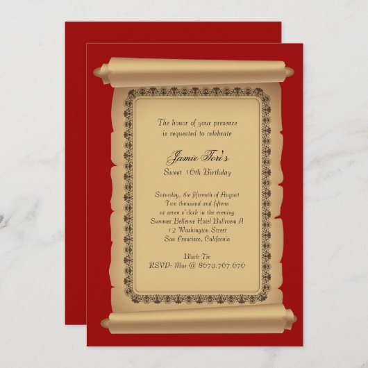 Red Classic Scroll Invitation Kaart (Voorkant / Achterkant)