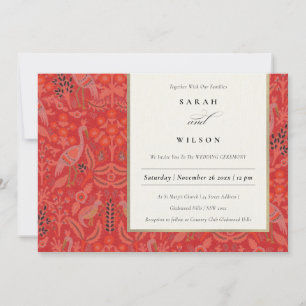  Red Classy Floral Peacock Wedding Invite Bedankkaart