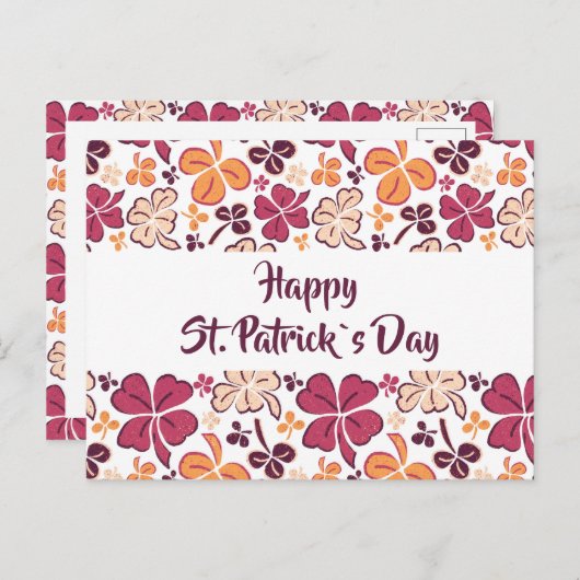 Red Clover Shamrock Pattern St. Patrick's Day Briefkaart (Voorkant / Achterkant)