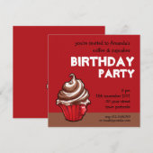 Red Coffee Cupcake Red Birthday Invitation Kaart (Voorkant / Achterkant)