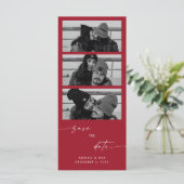 Red Collage B/W Photo Long Wedding Save the Date (Staand voorkant)