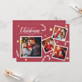 Red Collage Custom Photo Wording Merry Kerstmis Kaart (Voorkant / Achterkant in situ)