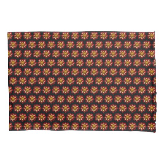 Red Collarette Dahlia Floral Pattern on Black Kussensloop (Voorkant-Links)