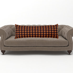 Red Collarette Dahlia Floral Pattern on Black Lichaamskussen