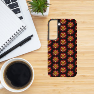 Red Collarette Dahlia Floral Pattern on Black Samsung Galaxy Hoesje