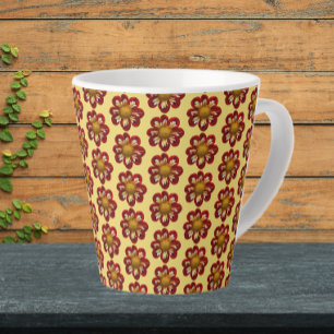 Red Collarette Dahlia Floral Pattern on Yellow Latte Mok